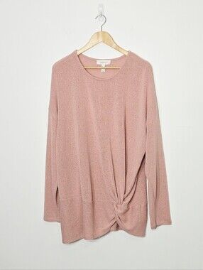 Addition Elle Montreal Women's Pink Twist Hem Long Sleevew Sweater Plus Size 2X